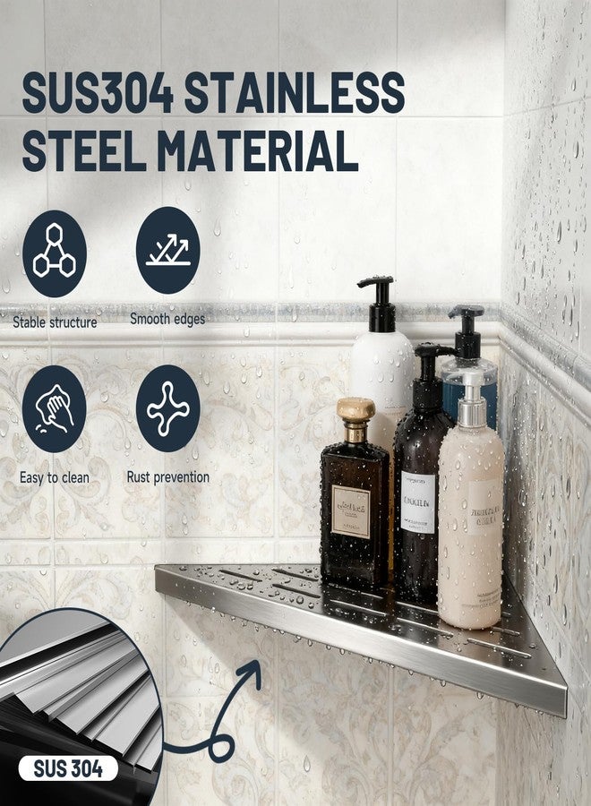 BWE 10" Shower Corner Shelf, 304 Stainless Steel Shower Shelves, Slot Design Corner Shower Shelf, Recessed Bathroom Storage Organizer for Tiled Wall,No Drilling Need, Brushed Nickel 2 Pack - Image 2