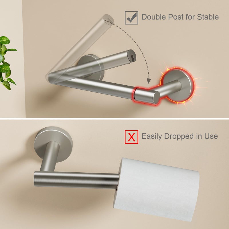 POKIM Toilet Paper Holder Wall Mount, Brushed Nickel Double Post Pivoting Toilet Paper Roll Holder for Bathroom, Commercial Toilet Tissue Dispensers, Stainless Steel - Image 3