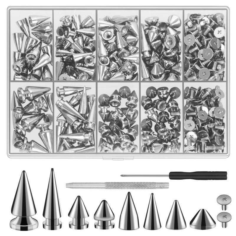 RYKOMO 354 Sets Punk Spikes and Studs Kit,Metal Tree Spikes Studs 8 Sizes, Cone Spike and Studs Rivets for Leather Craftsmanship, Punk Style Clothing, Jackets, Shoes, Belt Bags, Dog Collars - Image 1