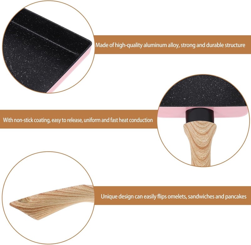 Nonstick Maifan Stone Omelet Frying Pan Small Kitchen Cookware Pink Wood Grain 8-inch Searing Pan for Stove Top Cooking - Image 5