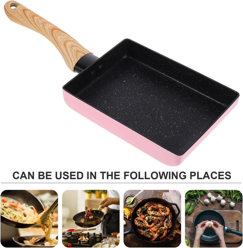 Nonstick Maifan Stone Omelet Frying Pan Small Kitchen Cookware Pink Wood Grain 8-inch Searing Pan for Stove Top Cooking - Image 3