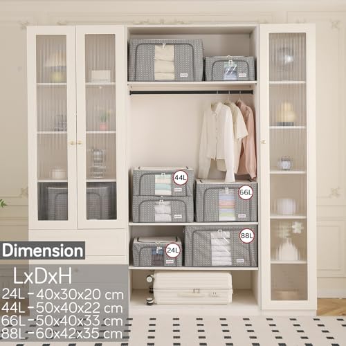 HOKIPO Closet Organizer for Clothes | Multipurpose Storage Box & Organizer | Premium PE-Coated Fabric with Dual Windows | Ideal Saree Cover |66L, Pack of 1 Charcoal Grey (AR-5929-CGRY) - Image 4