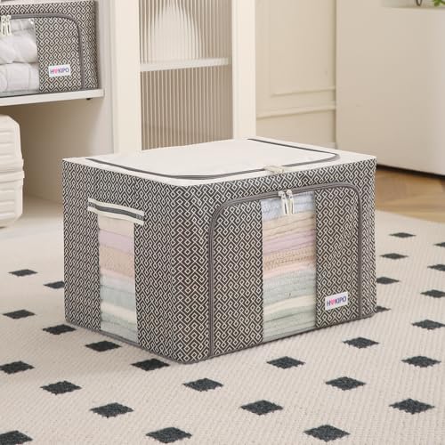 HOKIPO Closet Organizer for Clothes | Multipurpose Storage Box & Organizer | Premium PE-Coated Fabric with Dual Windows | Ideal Saree Cover |66L, Pack of 1 Charcoal Grey (AR-5929-CGRY) - Image 1