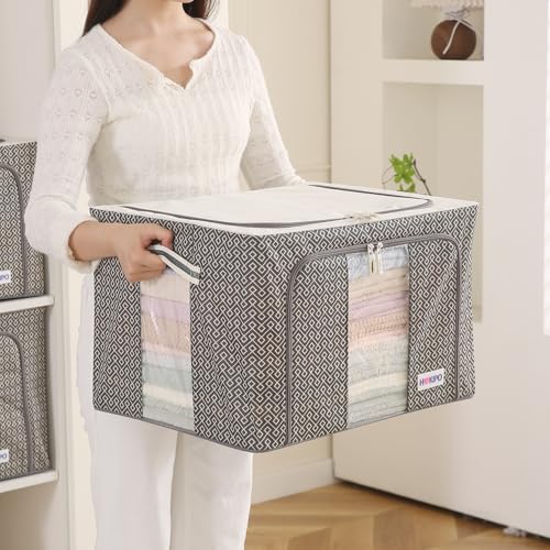 HOKIPO Closet Organizer for Clothes | Multipurpose Storage Box & Organizer | Premium PE-Coated Fabric with Dual Windows | Ideal Saree Cover |66L, Pack of 1 Charcoal Grey (AR-5929-CGRY) - Image 2