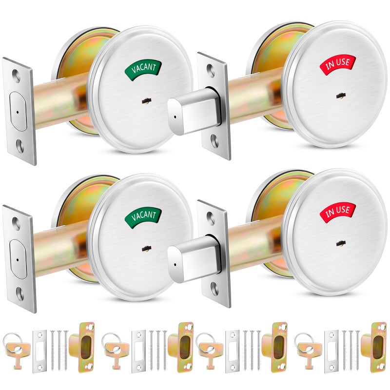 Tandefio 4 Pcs Vacant Occupied Bathroom Lock in Use Deadbolt with Occupancy Indicator 304 Stainless Steel Fit Door Thickness 1 38 to 2 Not Adjustable for Restaurants Hotels Offices Silver - Image 2