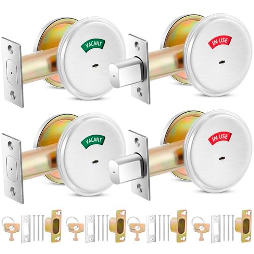 Tandefio 4 Pcs Vacant Occupied Bathroom Lock in Use Deadbolt with Occupancy Indicator 304 Stainless Steel Fit Door Thickness 1 38 to 2 Not Adjustable for Restaurants Hotels Offices Silver - Image 1