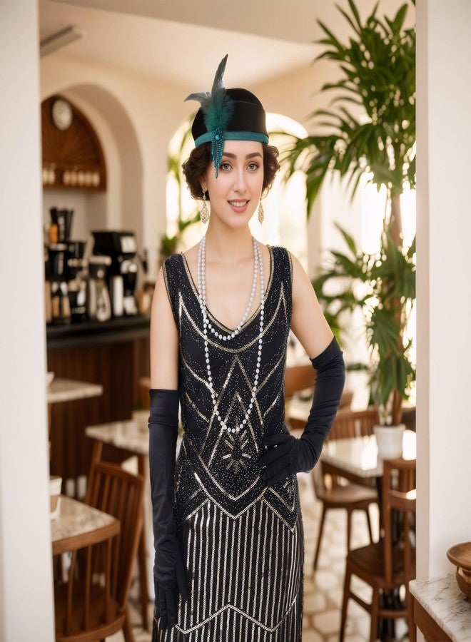 yeabwps 1 Pcs 1920s Flapper Headpiece Green Feather Headband Roaring 20s Gatsby Hair Accessories (Dark green) - Image 3