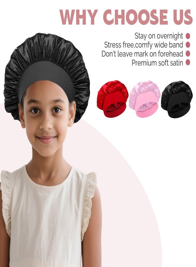 BOHUIZ 3 PCS Kids Bonnets for Girls, Silk Bonnet for Sleeping Kids, Soft Wide Band Sleep Cap Toddler Bonnet Shower Caps for Boys Girls - Image 4