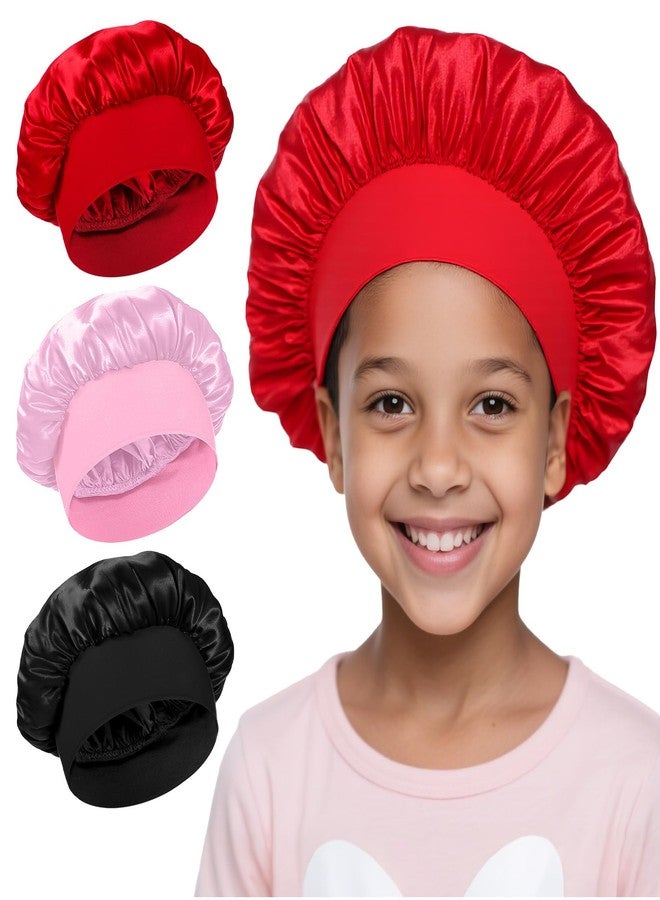 BOHUIZ 3 PCS Kids Bonnets for Girls, Silk Bonnet for Sleeping Kids, Soft Wide Band Sleep Cap Toddler Bonnet Shower Caps for Boys Girls - Image 1