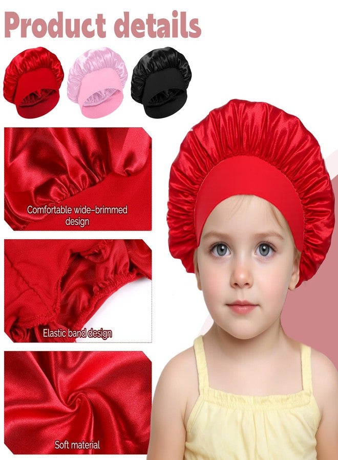 BOHUIZ 3 PCS Kids Bonnets for Girls, Silk Bonnet for Sleeping Kids, Soft Wide Band Sleep Cap Toddler Bonnet Shower Caps for Boys Girls - Image 3