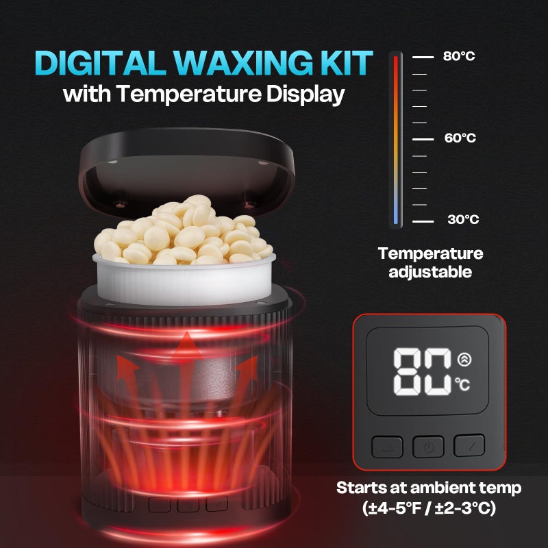Wokaar Nose Wax Kit for Eyebrow and Ear Hair | 100gWax, 50 Face Waxing Sticks | USB-C(5V/2A) Wax Warmer | Hair Removal Kit for Men & Women | 15 Pre/Post Wipes, Ear and Mustache Guards & Earplug - Image 2