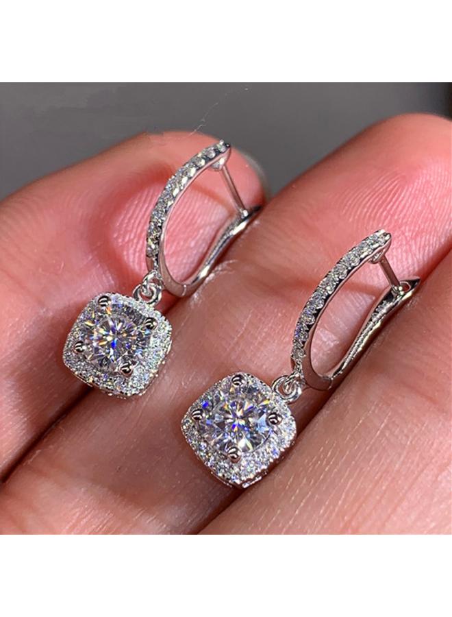 [real Gold Plating] South Korea Exquisite Diamond-embedded All-match Light Luxury Temperament Niche Advanced Design Sense Ear Buckle Environmental Protection