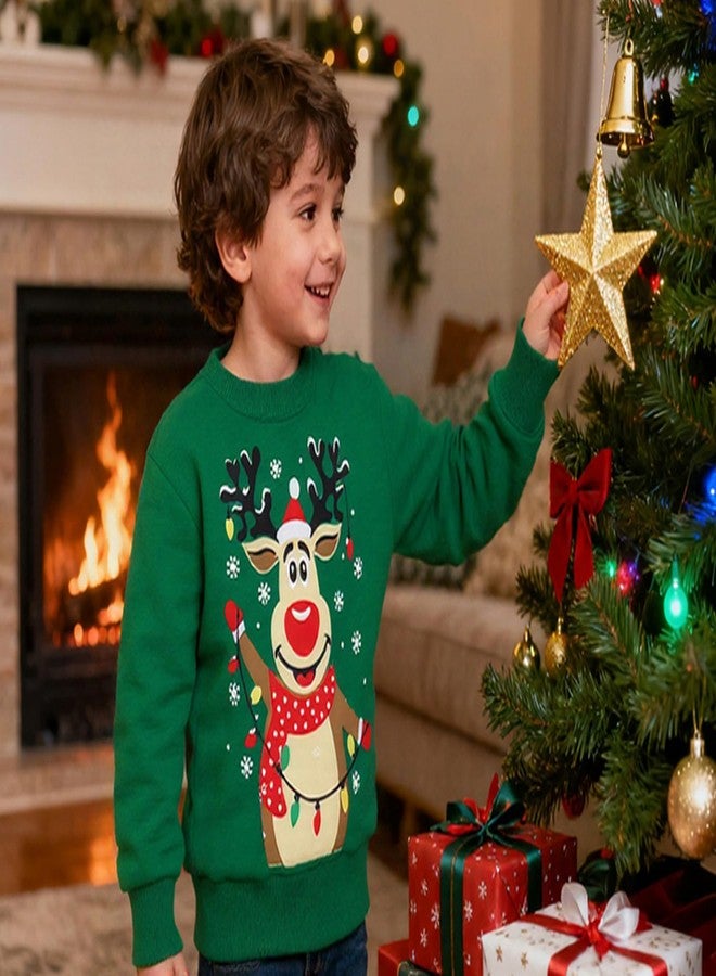 RETSUGO Toddler Christmas Sweaters Reindeer Christmas Sweatshirt Kids Xmas Outfit Holiday Graphic Fleece Pullover 5T/8158 - Image 2