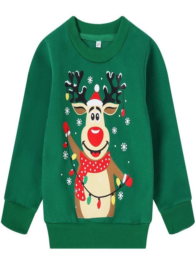 RETSUGO Toddler Christmas Sweaters Reindeer Christmas Sweatshirt Kids Xmas Outfit Holiday Graphic Fleece Pullover 5T/8158 - Image 1