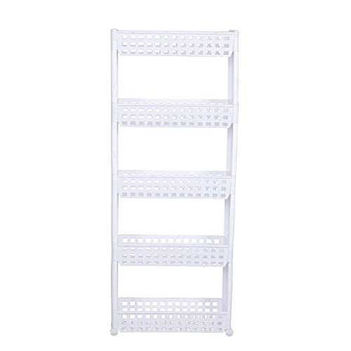 VISHVA 5 Layer Slim White Multipurpose Floor Mount Tiered Shelf Kitchen Storage Slim Rack with Wheels for Home, Office, Bedroom and Bathroom Plastic Stand (5 Layer, White) - Image 2