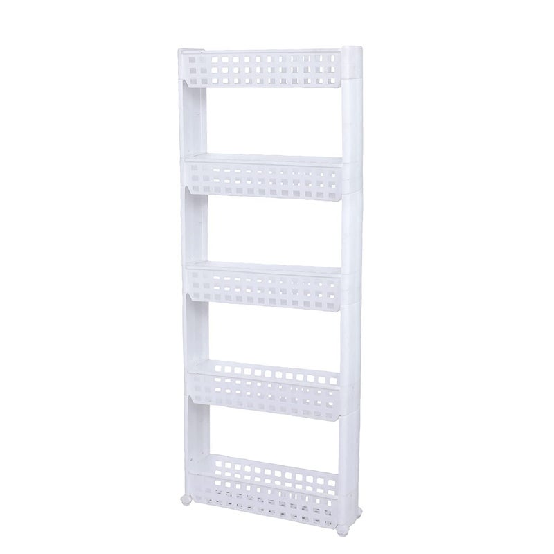 VISHVA 5 Layer Slim White Multipurpose Floor Mount Tiered Shelf Kitchen Storage Slim Rack with Wheels for Home, Office, Bedroom and Bathroom Plastic Stand (5 Layer, White) - Image 5