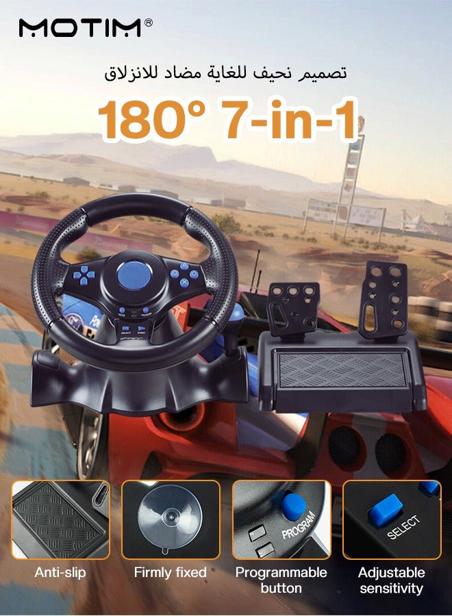 7-in-1 Game Racing Steering Wheel and Pedals for Switch/ps4/ps3/pc/Xbox 360/Xbox One/Android, 180 Degree Driving Force Sim Game Steering Wheel, Responsive Driving Design  - Image 3
