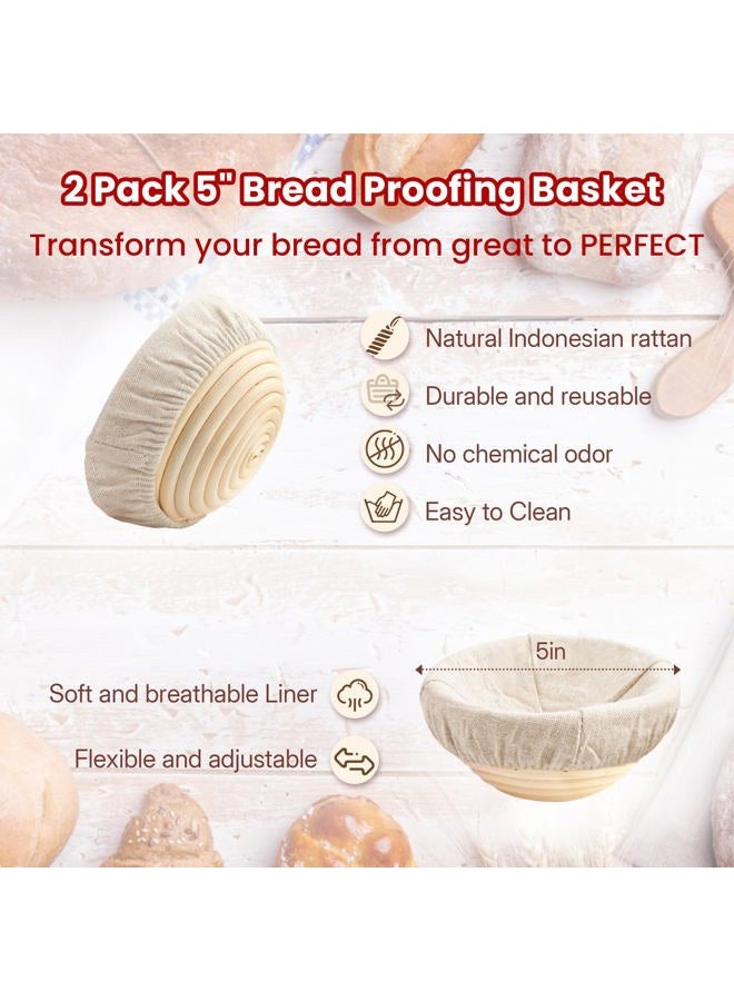 YONILL Mini Double Dutch Oven for Sourdough Bread Baking - Enameled Cast Iron Dutch Oven Pot with Lid and 5" Banneton Bread Proofing Basket Kit, Dual Round Bread Loaf Pan for Homemade Baking (Red) - Image 5