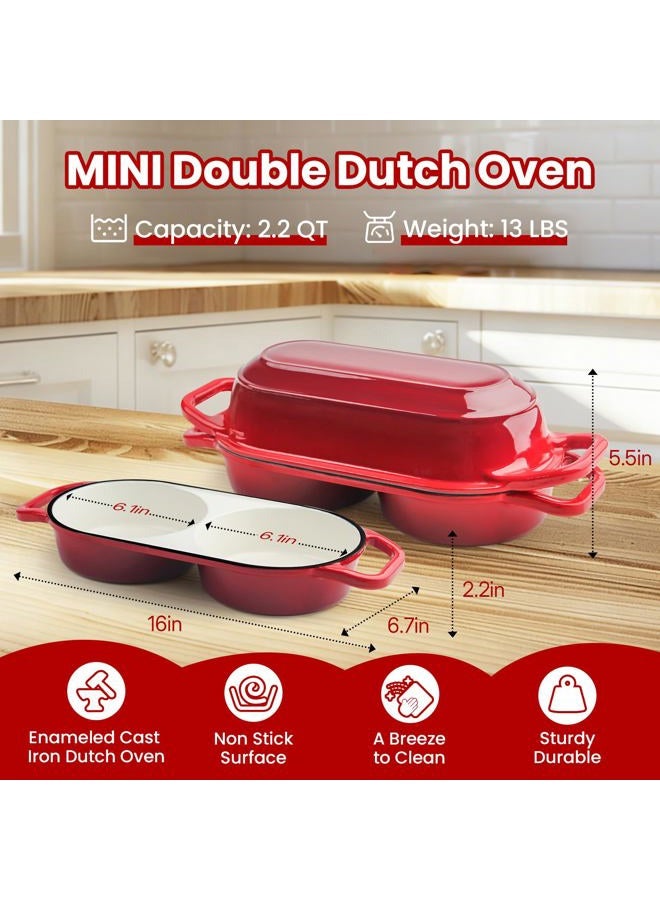 YONILL Mini Double Dutch Oven for Sourdough Bread Baking - Enameled Cast Iron Dutch Oven Pot with Lid and 5" Banneton Bread Proofing Basket Kit, Dual Round Bread Loaf Pan for Homemade Baking (Red) - Image 3