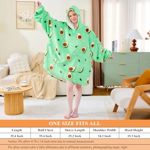 Moinlizy Wearable Blanket Hoodie, Oversized Hooded Blanket for Adult Women Men with Pocket and Sleeves Fruit Avocado - Image 3