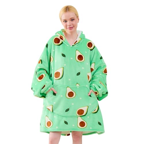 Moinlizy Wearable Blanket Hoodie, Oversized Hooded Blanket for Adult Women Men with Pocket and Sleeves Fruit Avocado - Image 1