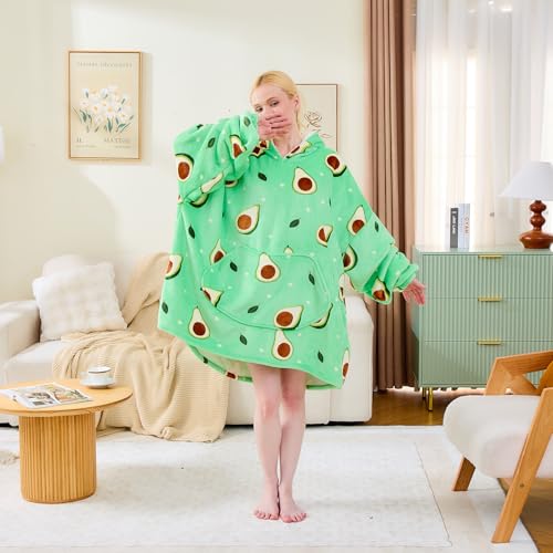Moinlizy Wearable Blanket Hoodie, Oversized Hooded Blanket for Adult Women Men with Pocket and Sleeves Fruit Avocado - Image 2