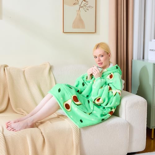 Moinlizy Wearable Blanket Hoodie, Oversized Hooded Blanket for Adult Women Men with Pocket and Sleeves Fruit Avocado - Image 4