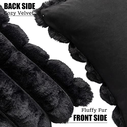 Neelvin Black Faux Fur Cozy Soft Plaid Decorative Throw Pillow Covers 18x18 inch Set of 2Velvet Pillowcase Cushion Case for Sofa Couch - Image 3