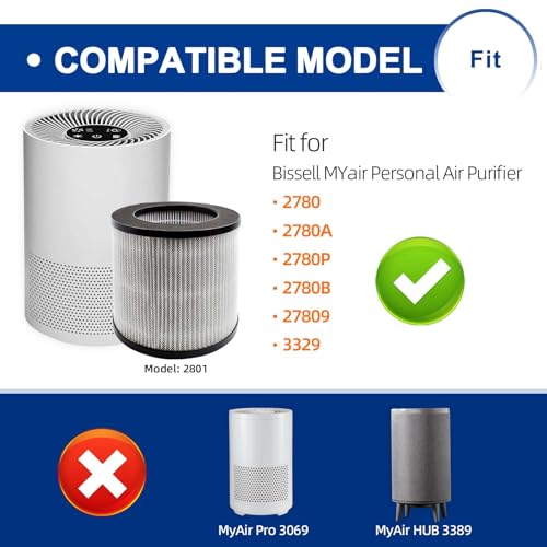 ADDFRESH 2801 Replacement Filter Compatible with Bissell MYair Personal Air Purifier 2780 2780A 2780B 2780P and 27809 - Compare to My Air Part 2801, High Efficiency Activated Carbon Filters (2 Pack) - Image 2
