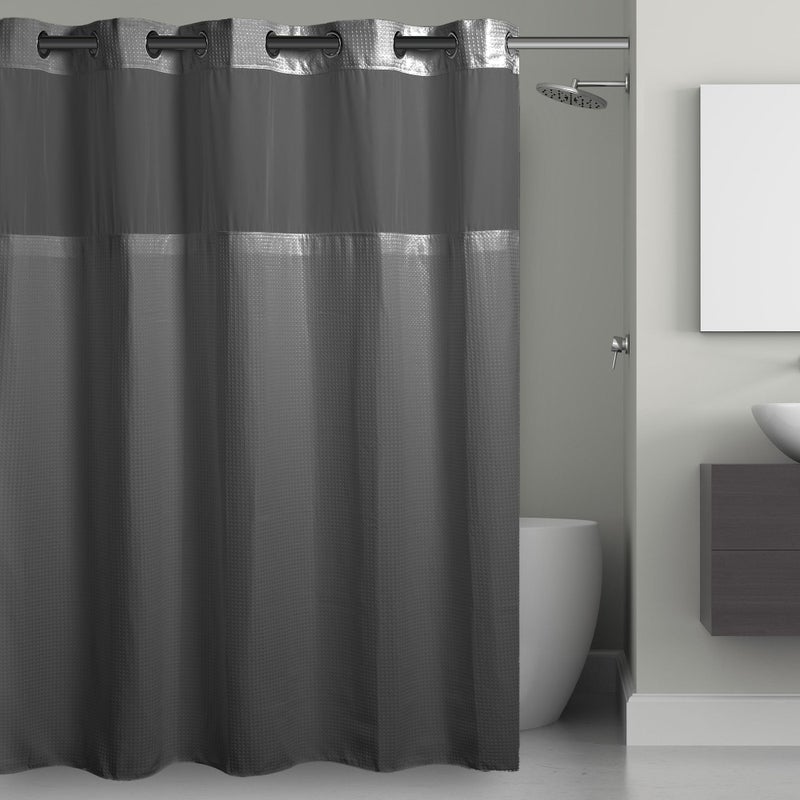 Hookless It's A Snap! 3-in-1 Shower Curtain With Waffle Fabric, Sheer Top Window, Flex-On Rings & Liner, 71" x 74", Graphite Grey - Image 1