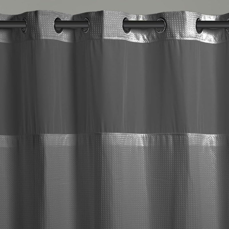 Hookless It's A Snap! 3-in-1 Shower Curtain With Waffle Fabric, Sheer Top Window, Flex-On Rings & Liner, 71" x 74", Graphite Grey - Image 2