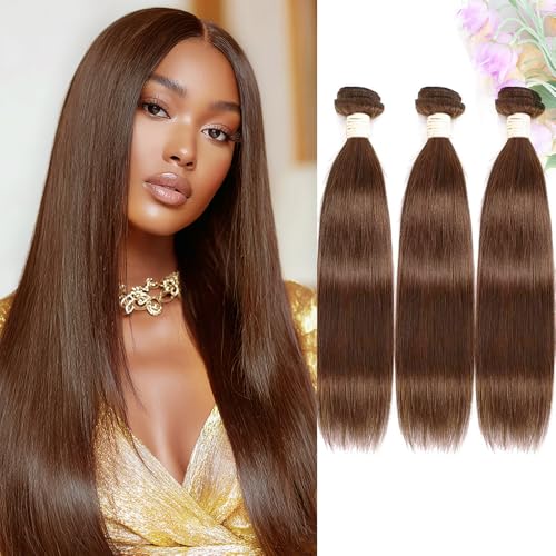 Allrun Brown Human Hair Bundles Straight Brown Bundles Human Hair Straight 3 Pcs Hair Extension Unprocessed Brazilian Remy Hair 4 Color 182022 Inch - Image 1