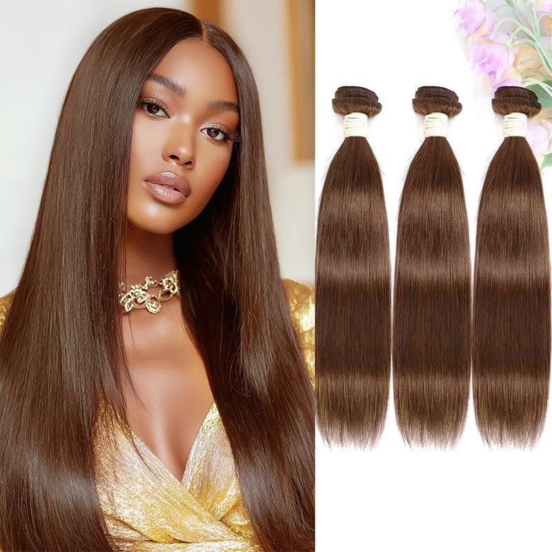 Allrun Brown Human Hair Bundles Straight Brown Bundles Human Hair Straight 3 Pcs Hair Extension Unprocessed Brazilian Remy Hair 4 Color 182022 Inch - Image 2