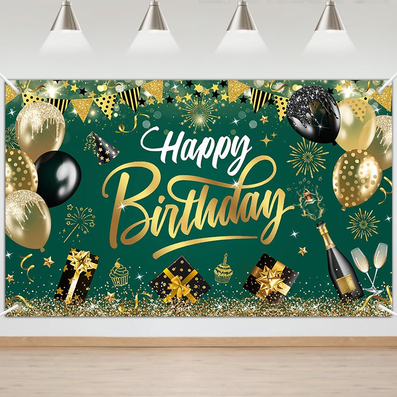 Mocsicka Green Birthday Banner Green Gold Glitter Balloons Birthday Banner Party Decorations for Men Boys Photo Background Indoor Outdoor (Green, 6x3.6ft) - Image 1