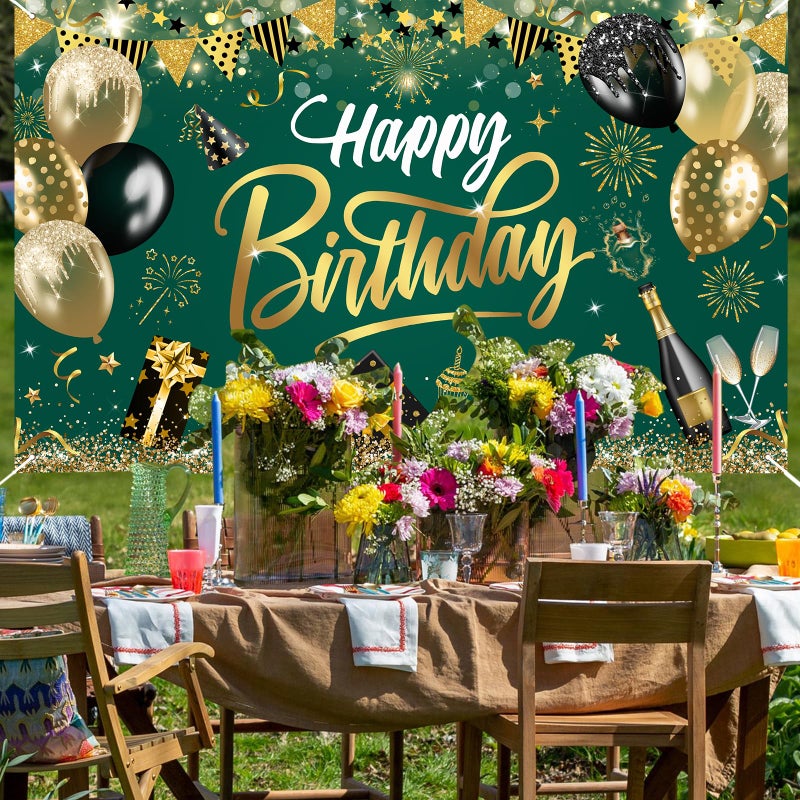 Mocsicka Green Birthday Banner Green Gold Glitter Balloons Birthday Banner Party Decorations for Men Boys Photo Background Indoor Outdoor (Green, 6x3.6ft) - Image 3