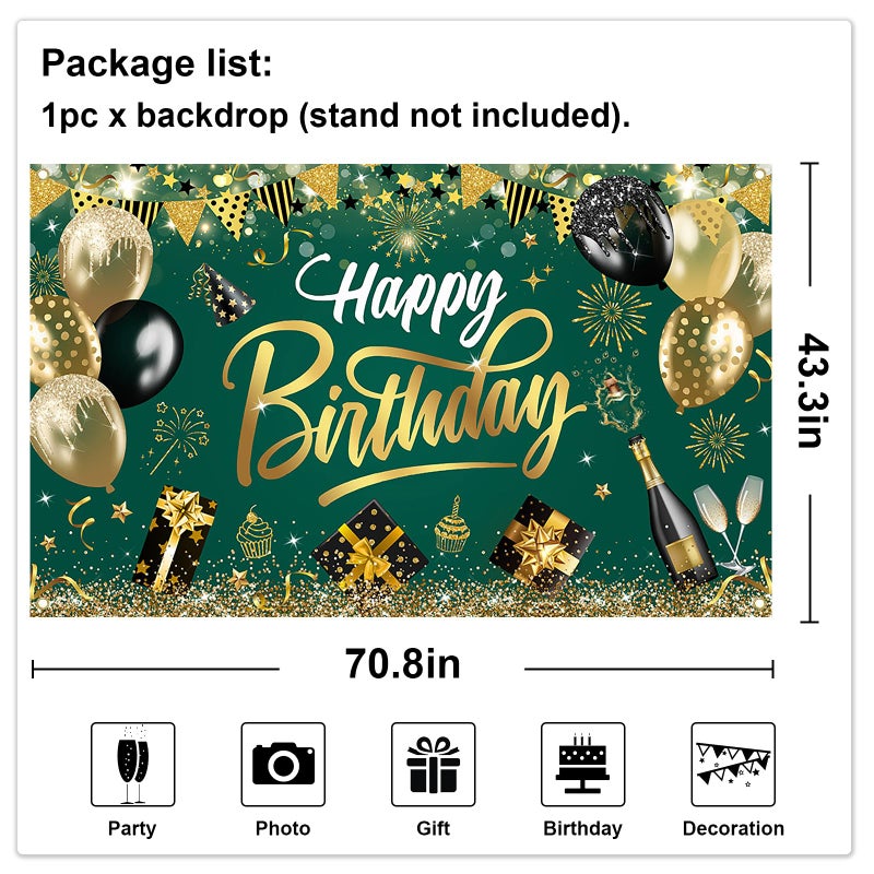 Mocsicka Green Birthday Banner Green Gold Glitter Balloons Birthday Banner Party Decorations for Men Boys Photo Background Indoor Outdoor (Green, 6x3.6ft) - Image 4