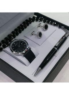 Leather watch set for men with a rosary, a cufflink and a pen from Rivoli
