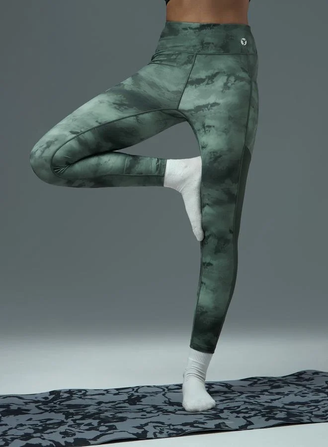 Technosport Green Tie-Dye Print Slim Fit Tights with ELASTO PLUS for Women | Best Price UAE