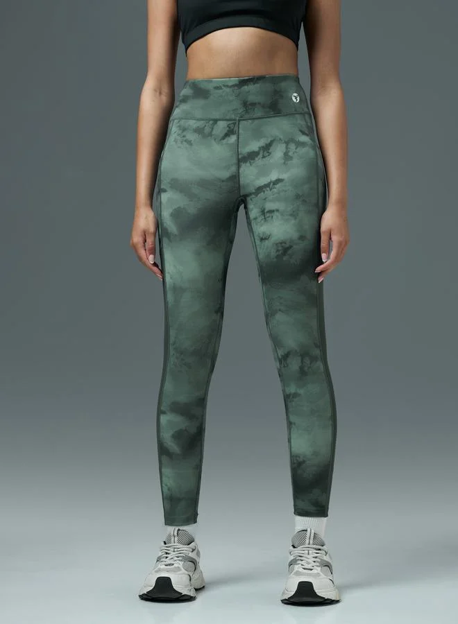 Technosport Tie-Dye Print Slim Fit Tights with ELASTO PLUS