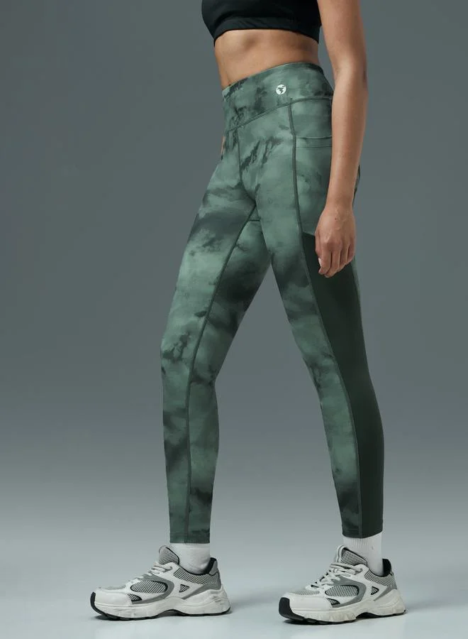 Technosport Tie-Dye Print Slim Fit Tights with ELASTO PLUS