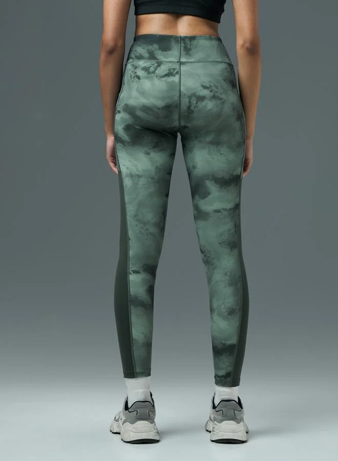 Technosport Green Tie-Dye Print Slim Fit Tights with ELASTO PLUS for Women | Best Price UAE
