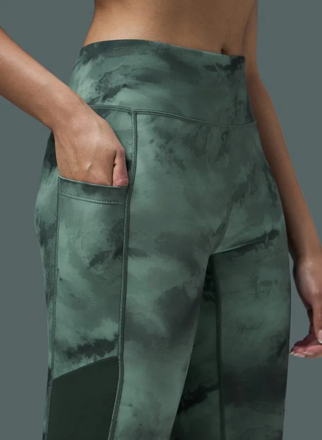 Technosport Green Tie-Dye Print Slim Fit Tights with ELASTO PLUS for Women | Best Price UAE