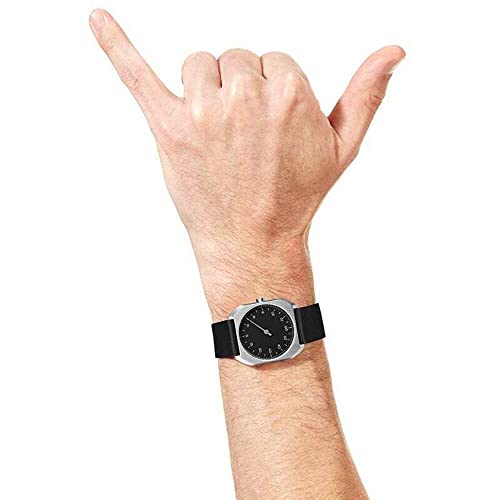 slow Mo 06 - Swiss Made one-hand 24 hour watch - Silver with black leather band - Image 2