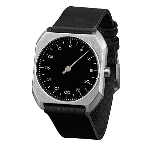 slow Mo 06 - Swiss Made one-hand 24 hour watch - Silver with black leather band - Image 3