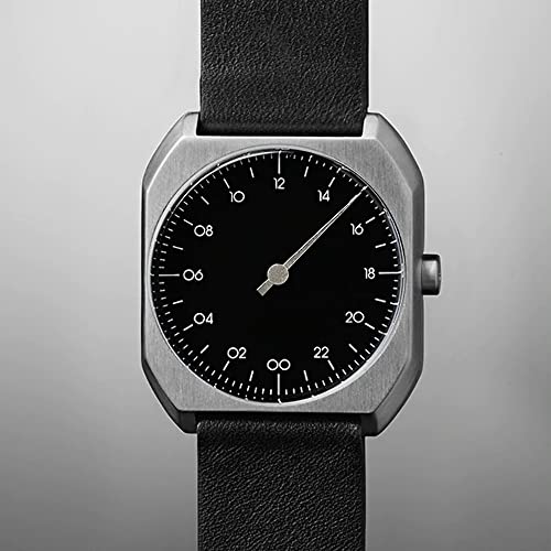 slow Mo 06 - Swiss Made one-hand 24 hour watch - Silver with black leather band - Image 5