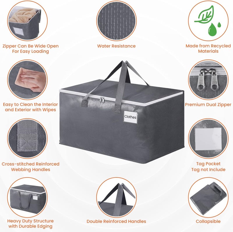 BlissTotes صناديق نقل كبيرة من BlissTotes مزودة بأزرار ومقابض، لتخزين الأغراض المنقولة، صناديق متينة لتوفير المساحة، يمكن طيها لتصبح مسطحة، مناسبة للنقل والتخزين، سعة 93 لتر، عبوة تحتوي على 6 صناديق. - Image 3