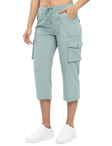 TBMPOY Womens Cargo Capris Hiking Lightweight Pants 6 Pockets Quick Dry Casual Outdoor Trip Loose Shorts Cropped Cotton Blue XL - Image 3