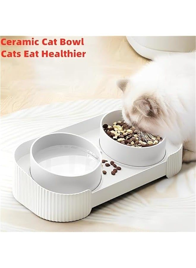Beauenty Cat Bowls,Tilted Elevated Dog bowls,Ceramic Pet Food Bowl for Small Pets, Spine-Protective, Food & Water Dual-use Feeding Dish, Backflow Prevention - Image 2