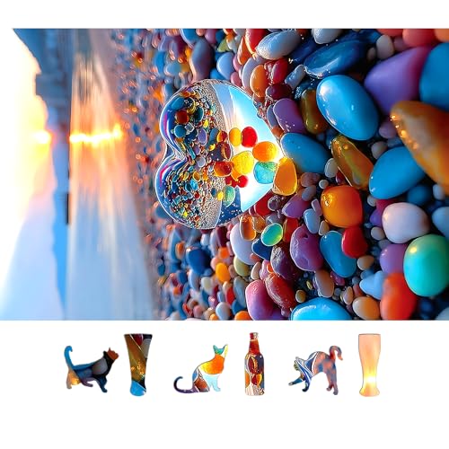 MINIWAN 500 Piece Jigsaw Puzzle for Adults Sunset Beach Scene Colorful HeartShaped Pebbles ibrant Ocean View Relaxing Coastal Landscape Challenging Puzzle for Puzzle Lovers 23x15 - Image 5