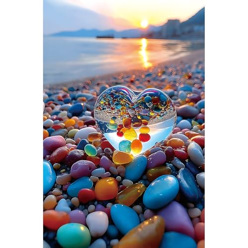 MINIWAN 500 Piece Jigsaw Puzzle for Adults Sunset Beach Scene Colorful HeartShaped Pebbles ibrant Ocean View Relaxing Coastal Landscape Challenging Puzzle for Puzzle Lovers 23x15 - Image 1